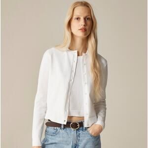 J.Crew New Jackie Cardigan SZ M White Egyptian Cotton Button Up Crewneck Stretch